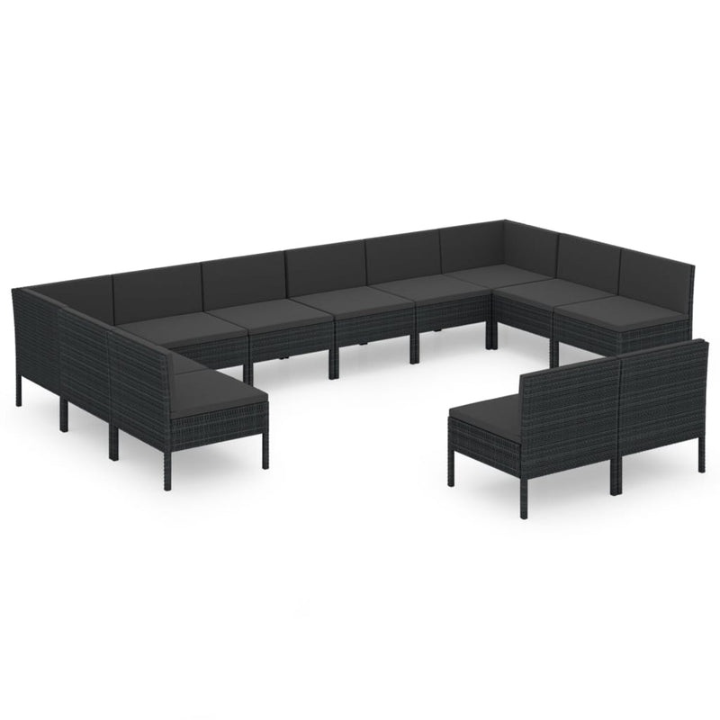 12-delige Loungeset met kussens poly rattan zwart MeubelReus