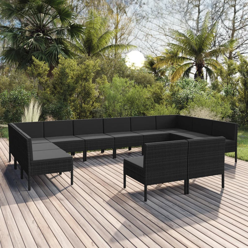 12-delige Loungeset met kussens poly rattan zwart MeubelReus