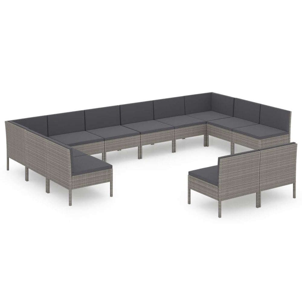 12-delige Loungeset met kussens poly rattan grijs MeubelReus