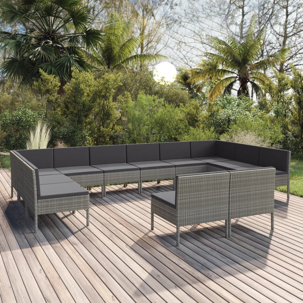 12-delige Loungeset met kussens poly rattan grijs MeubelReus
