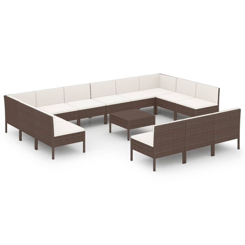 14-delige Loungeset met kussens poly rattan bruin MeubelReus