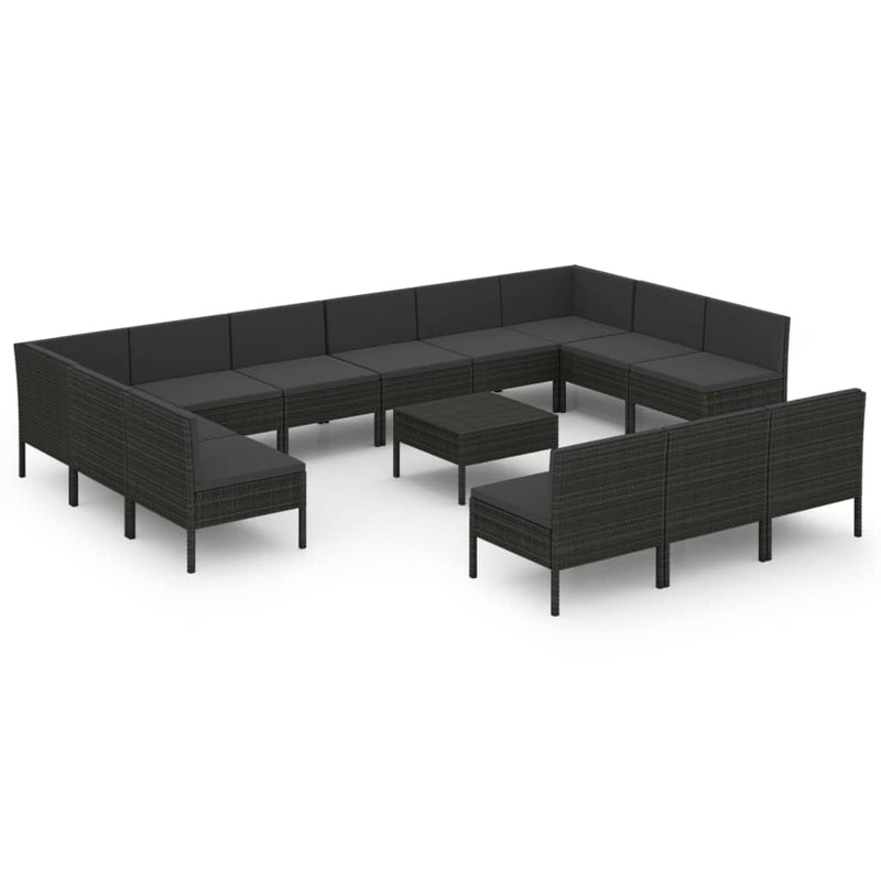 14-delige Loungeset met kussens poly rattan zwart MeubelReus