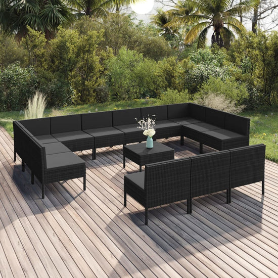 14-delige Loungeset met kussens poly rattan zwart MeubelReus