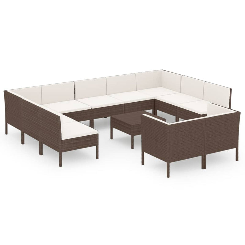 12-delige Loungeset met kussens poly rattan bruin MeubelReus