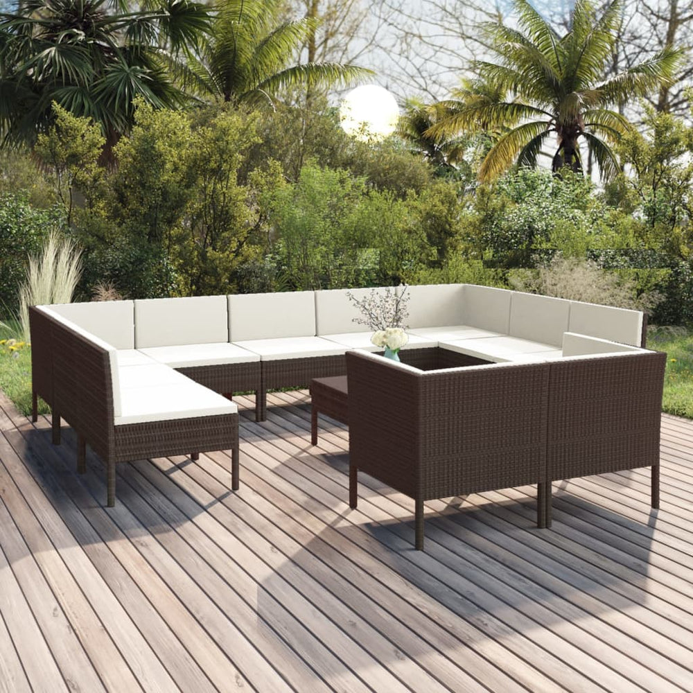 12-delige Loungeset met kussens poly rattan bruin MeubelReus