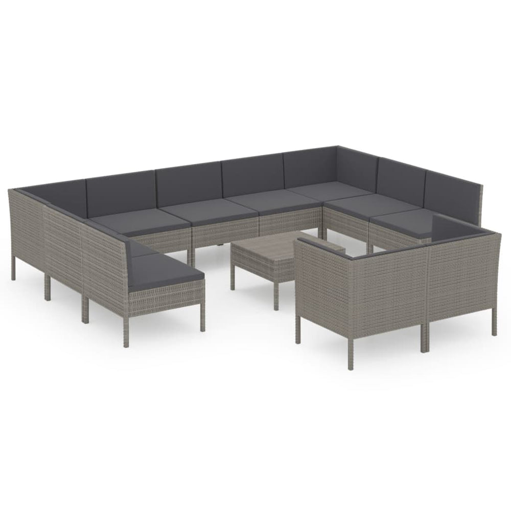 12-delige Loungeset met kussens poly rattan grijs MeubelReus