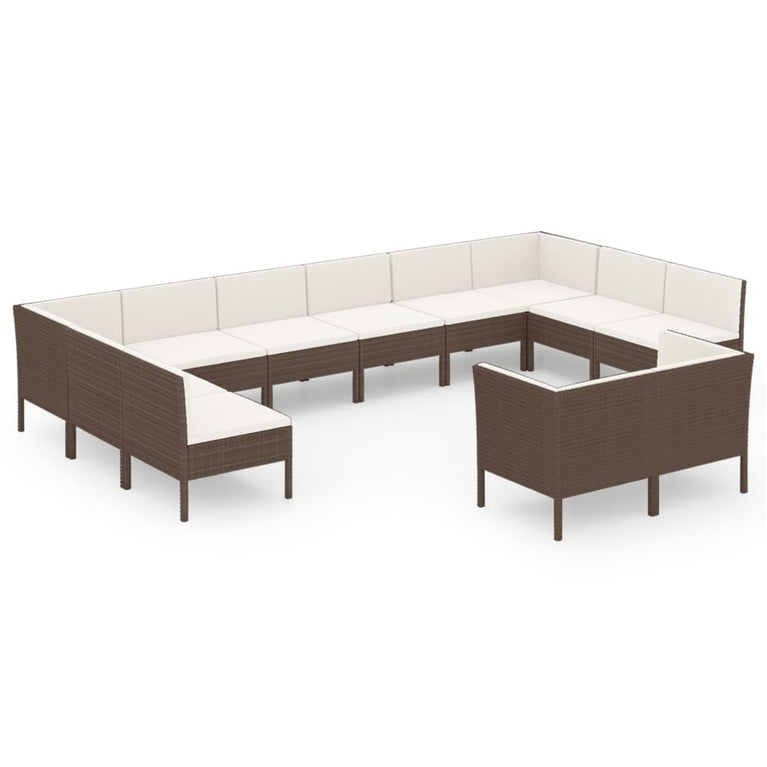 12-delige Loungeset met kussens poly rattan bruin MeubelReus