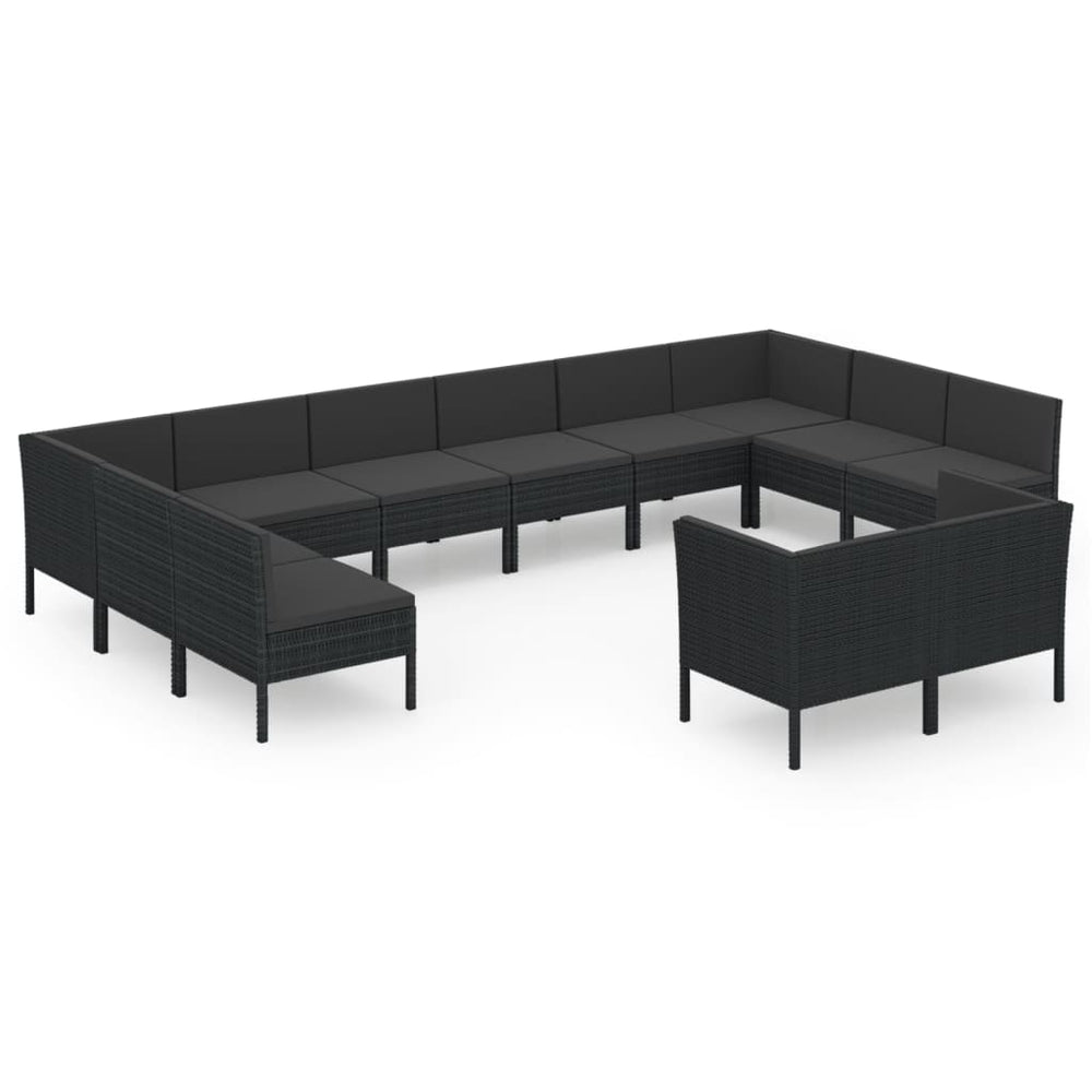 12-delige Loungeset met kussens poly rattan zwart MeubelReus