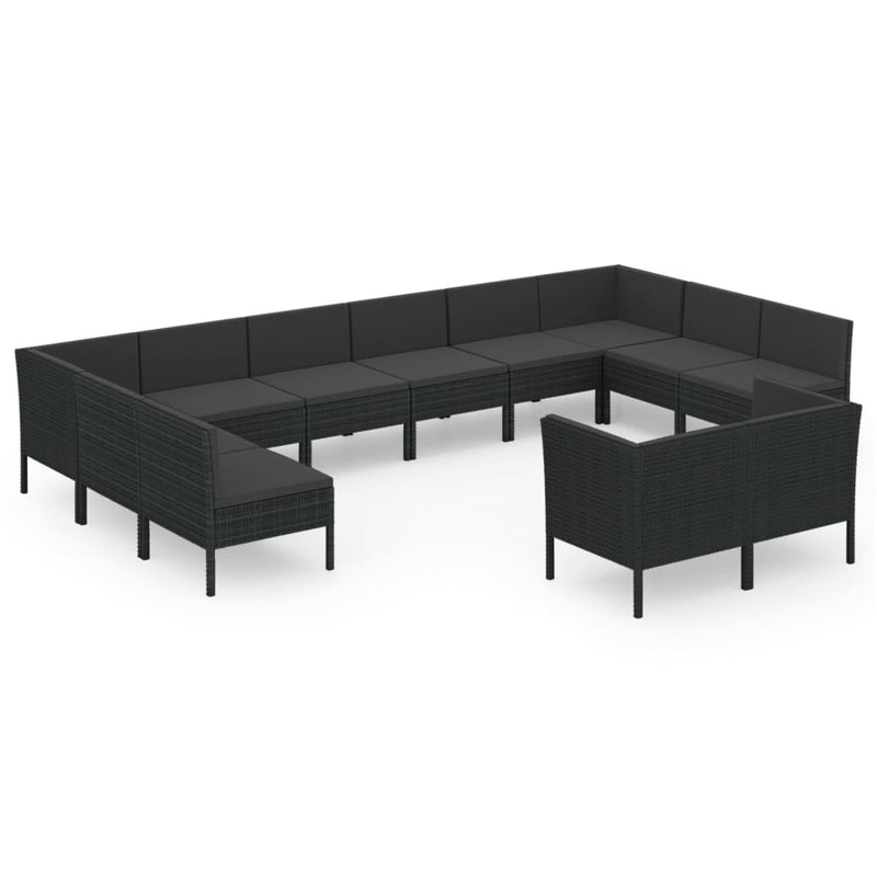 12-delige Loungeset met kussens poly rattan zwart MeubelReus