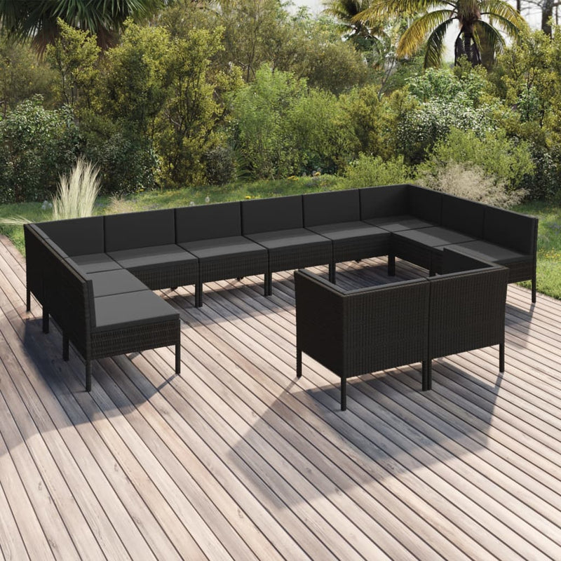 12-delige Loungeset met kussens poly rattan zwart MeubelReus