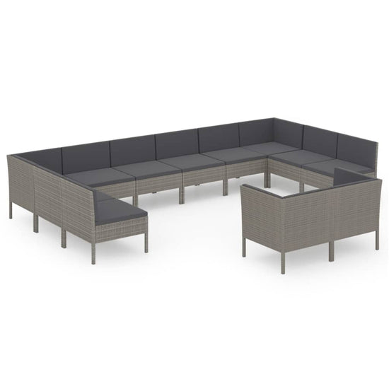 12-delige Loungeset met kussens poly rattan grijs MeubelReus