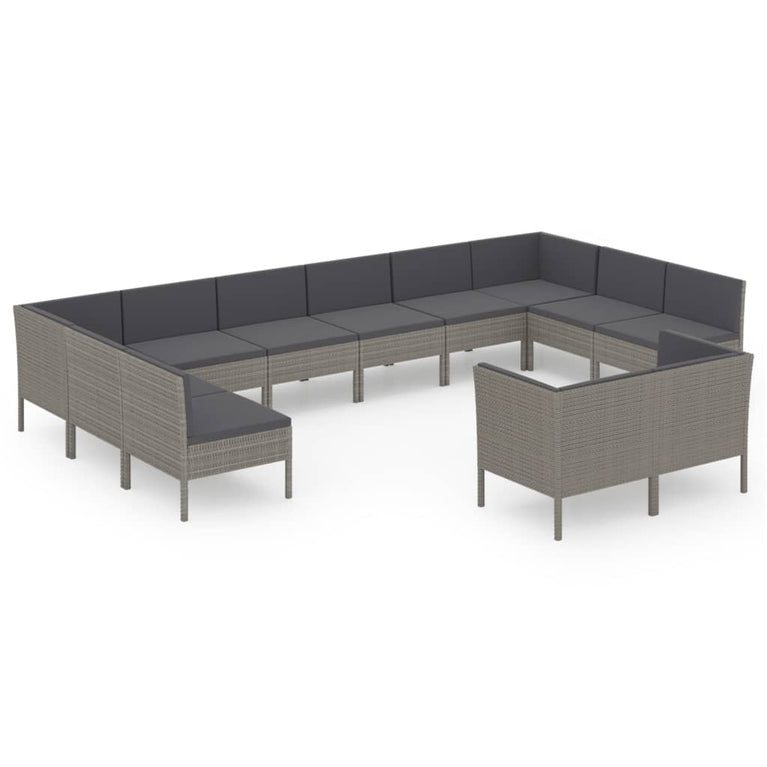 12-delige Loungeset met kussens poly rattan grijs MeubelReus