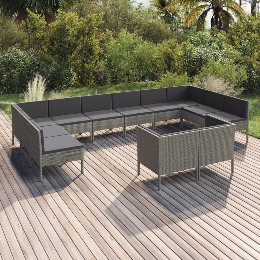 12-delige Loungeset met kussens poly rattan grijs MeubelReus