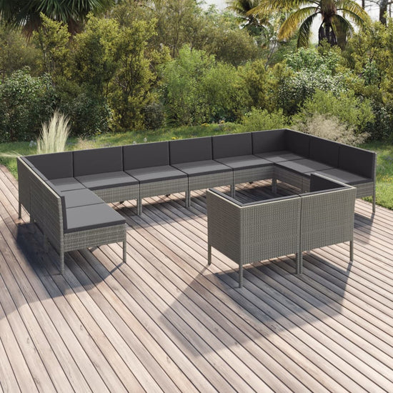 12-delige Loungeset met kussens poly rattan grijs MeubelReus
