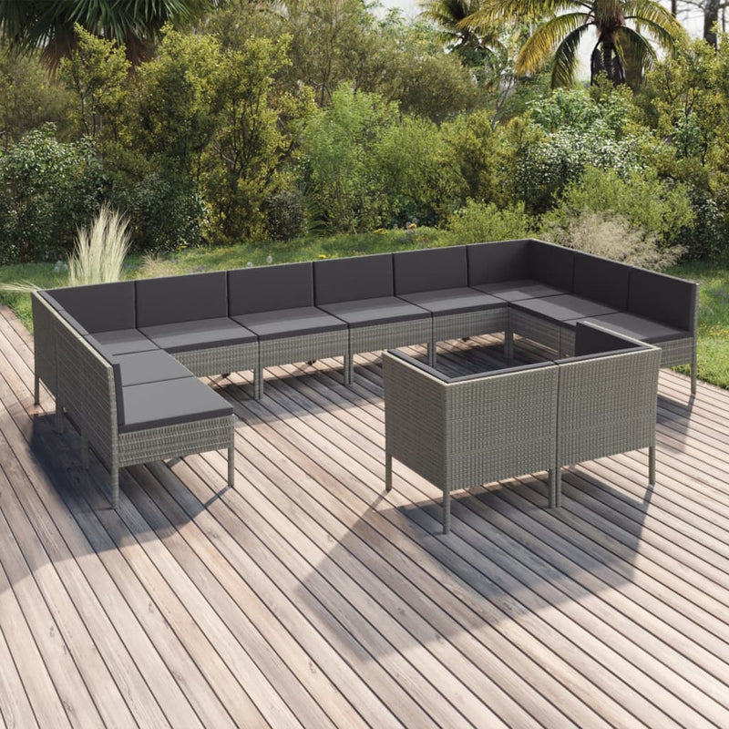 12-delige Loungeset met kussens poly rattan grijs MeubelReus
