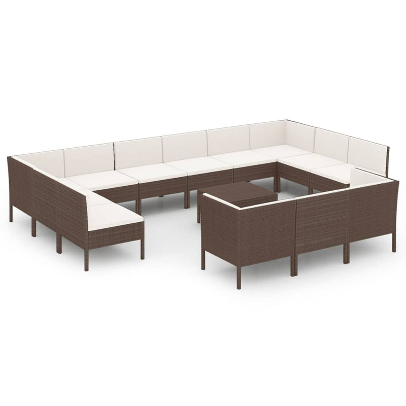 14-delige Loungeset met kussens poly rattan bruin MeubelReus