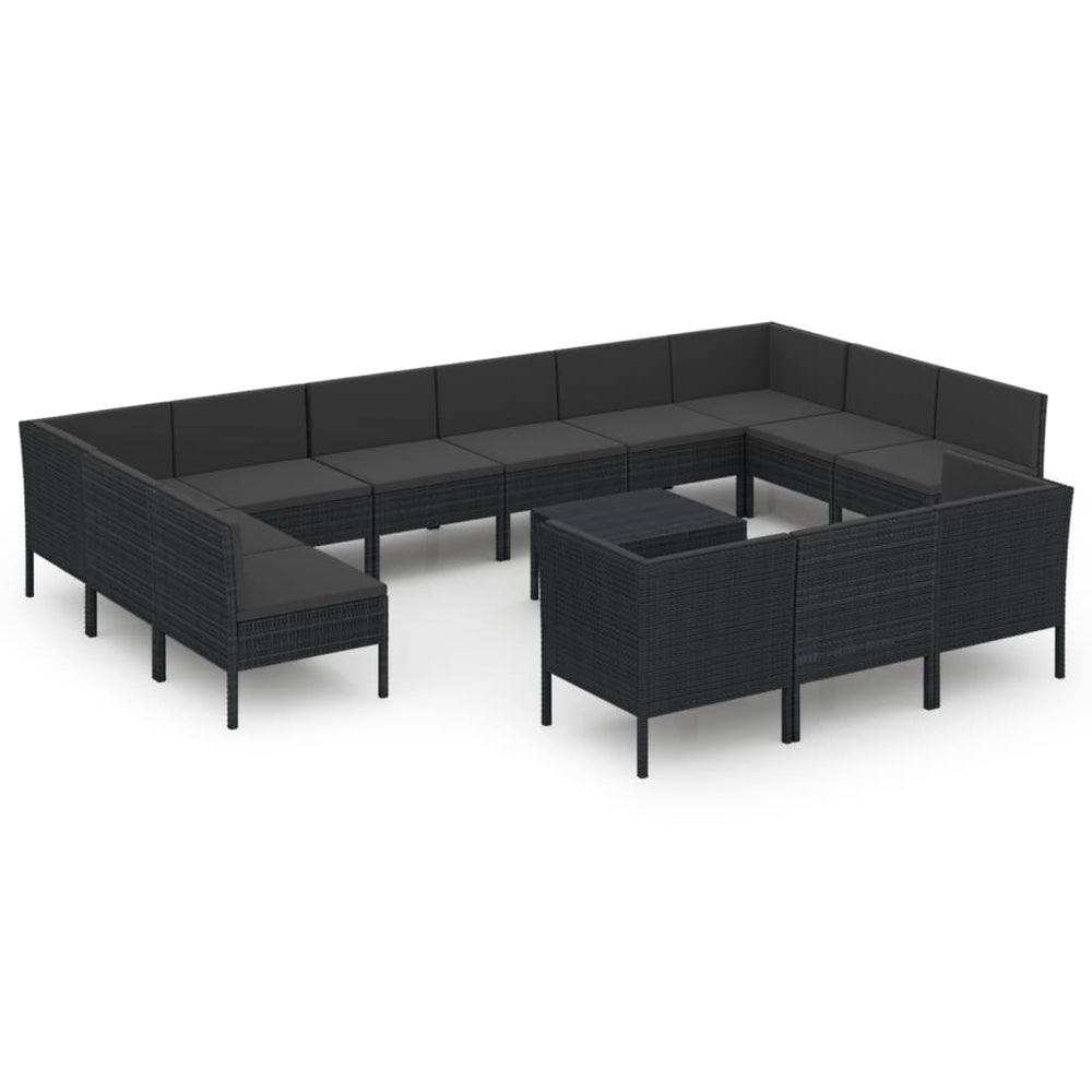 14-delige Loungeset met kussens poly rattan zwart MeubelReus