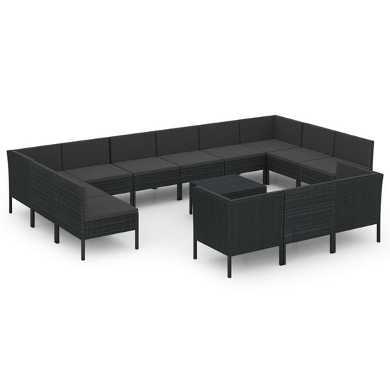 14-delige Loungeset met kussens poly rattan zwart MeubelReus