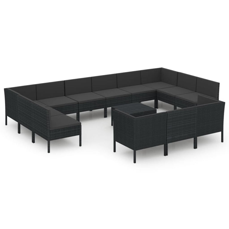 14-delige Loungeset met kussens poly rattan zwart MeubelReus