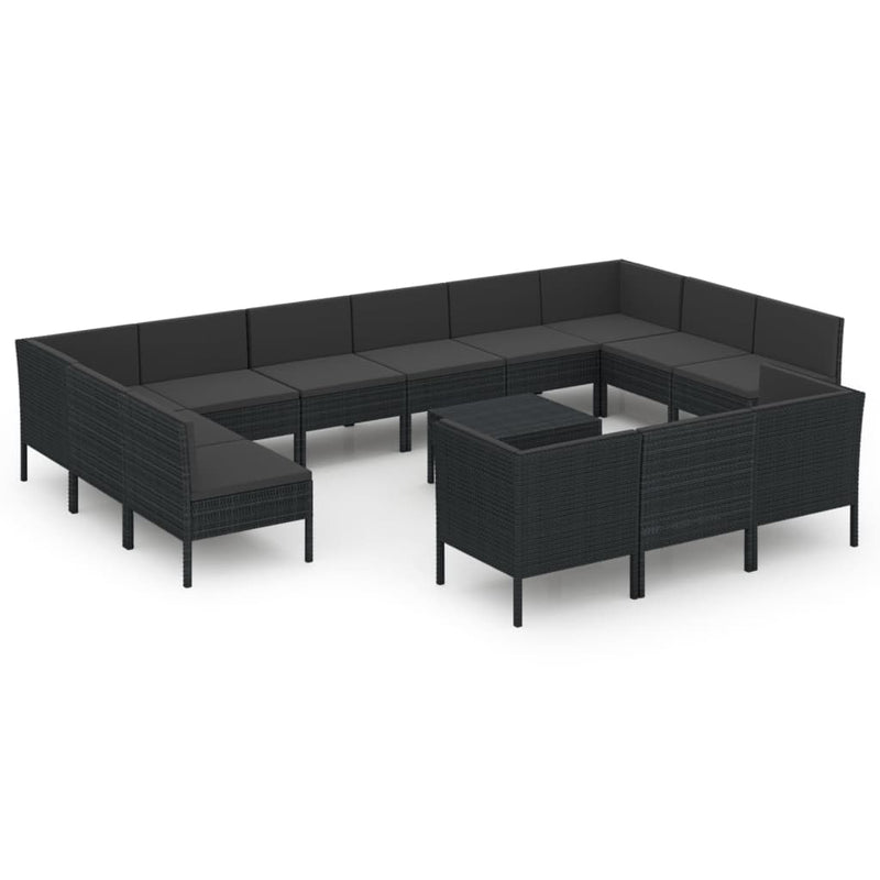 14-delige Loungeset met kussens poly rattan zwart MeubelReus