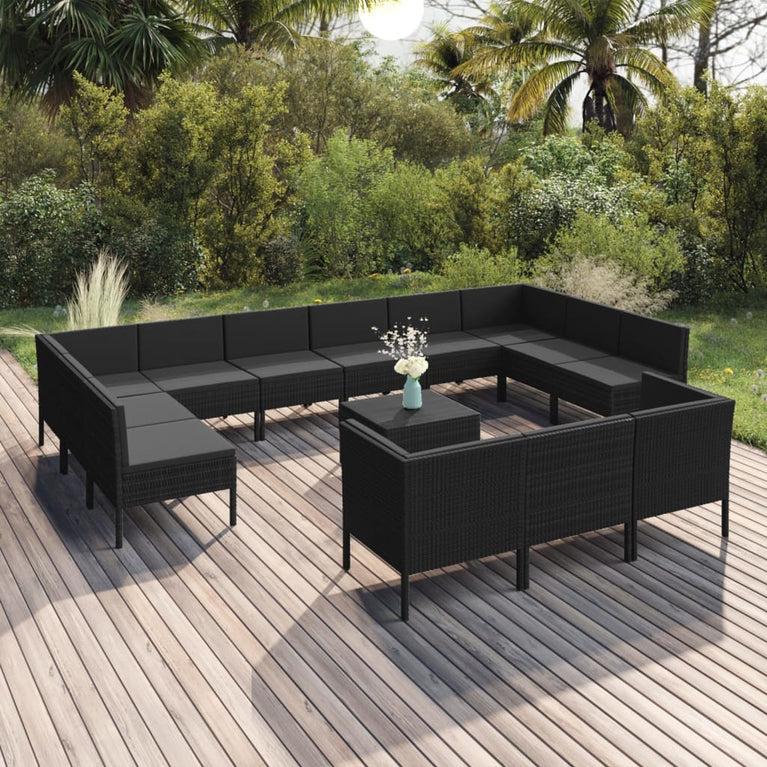 14-delige Loungeset met kussens poly rattan zwart MeubelReus