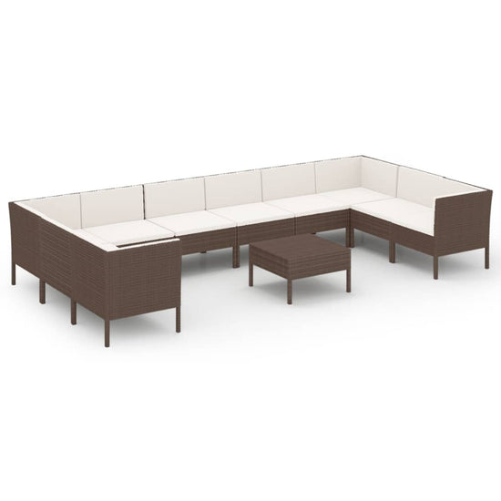 11-delige Loungeset met kussens poly rattan bruin MeubelReus