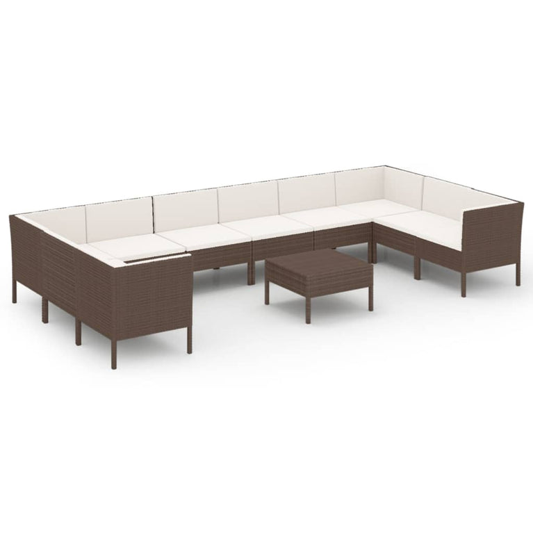 11-delige Loungeset met kussens poly rattan bruin MeubelReus