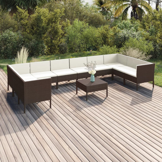11-delige Loungeset met kussens poly rattan bruin MeubelReus