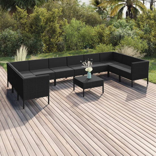 11-delige Loungeset met kussens poly rattan zwart MeubelReus