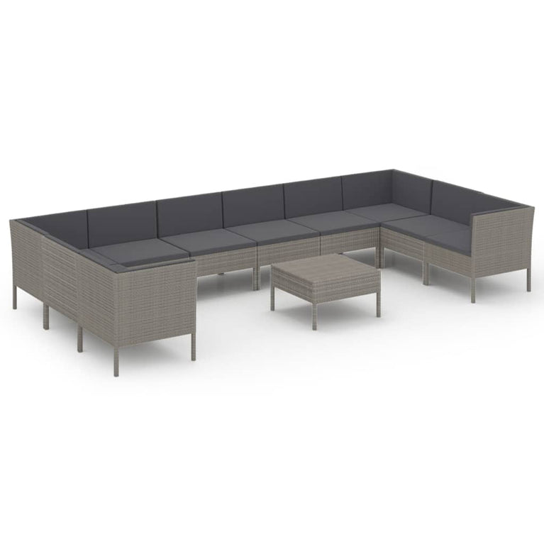11-delige Loungeset met kussens poly rattan grijs MeubelReus