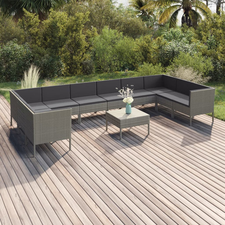 11-delige Loungeset met kussens poly rattan grijs MeubelReus