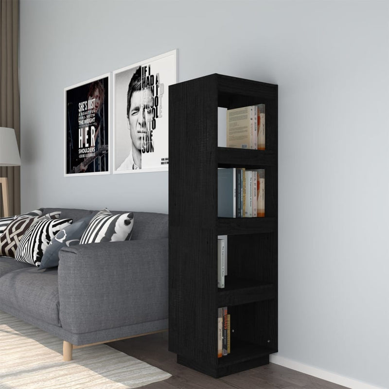 Boekenkast/kamerscherm 40x35x135 cm massief grenenhout zwart MeubelReus