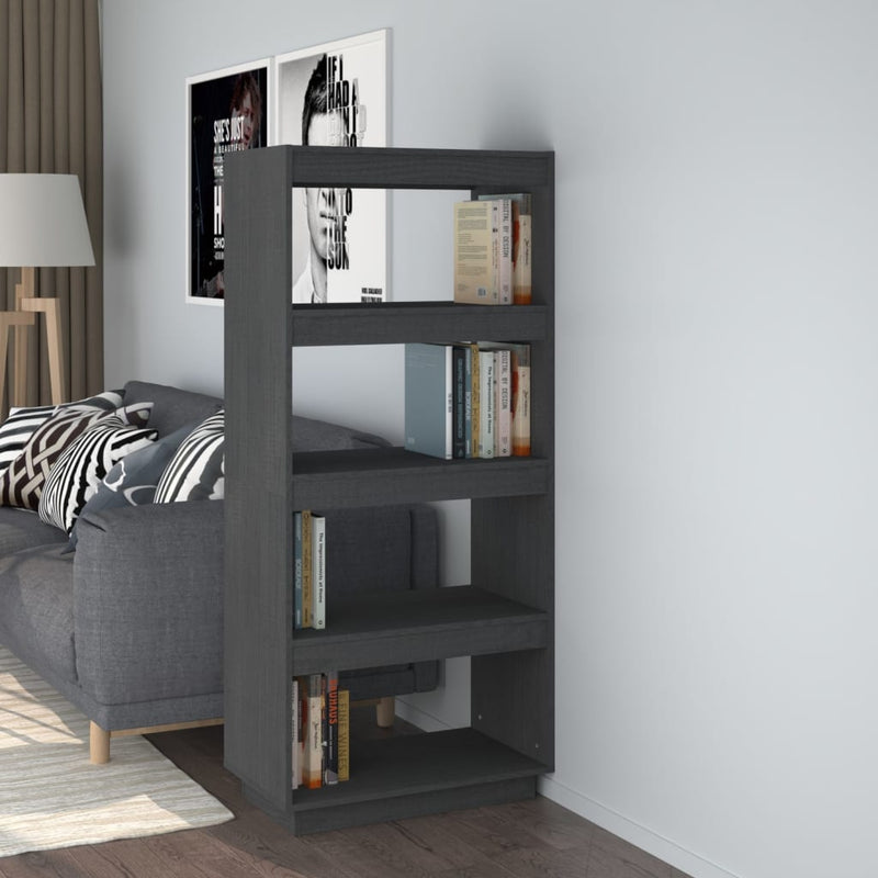 Boekenkast/kamerscherm 60x35x135 cm massief grenenhout grijs MeubelReus