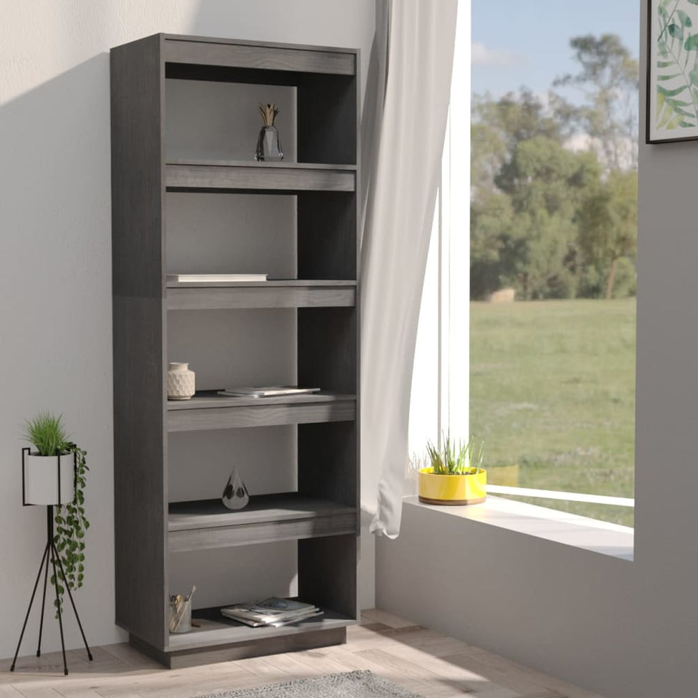 Boekenkast/kamerscherm 60x35x167 cm massief grenenhout grijs MeubelReus
