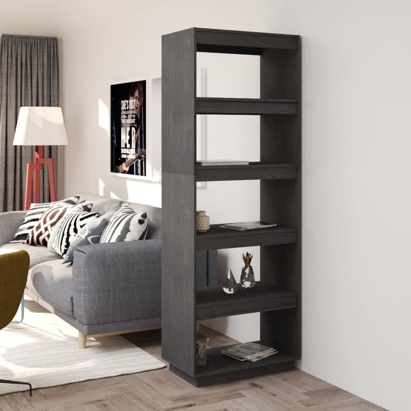 Boekenkast/kamerscherm 60x35x167 cm massief grenenhout grijs MeubelReus