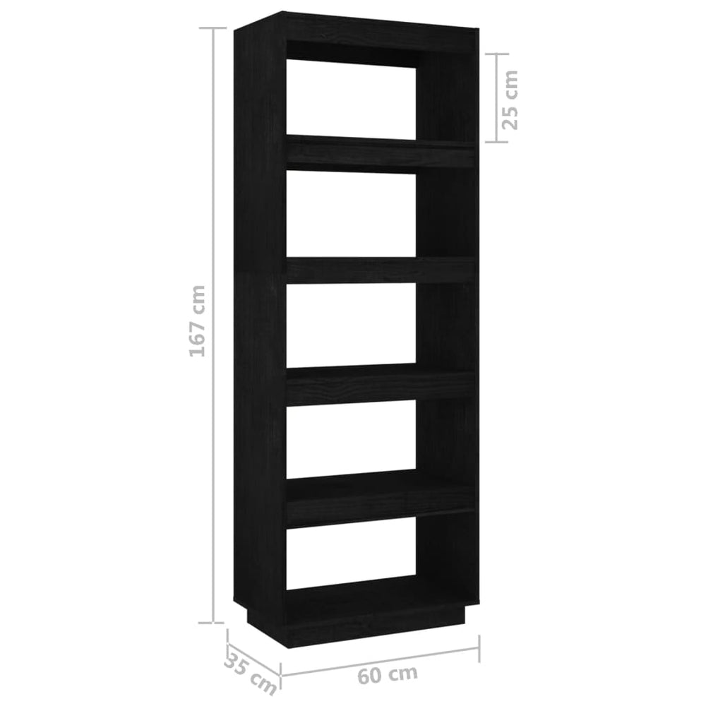 Boekenkast/kamerscherm 60x35x167 cm massief grenenhout zwart MeubelReus