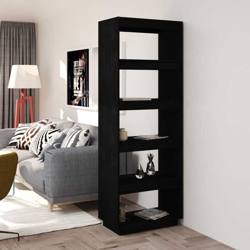 Boekenkast/kamerscherm 60x35x167 cm massief grenenhout zwart MeubelReus