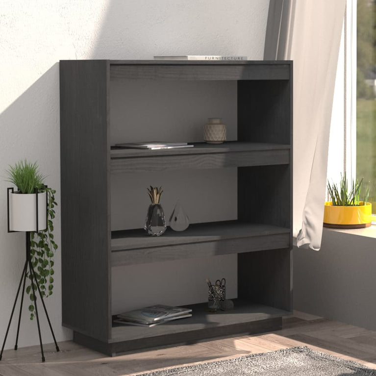 Boekenkast/kamerscherm 80x35x103 cm massief grenenhout grijs MeubelReus
