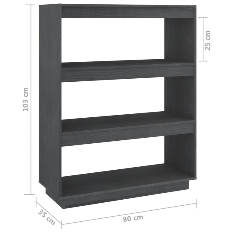 Boekenkast/kamerscherm 80x35x103 cm massief grenenhout grijs MeubelReus