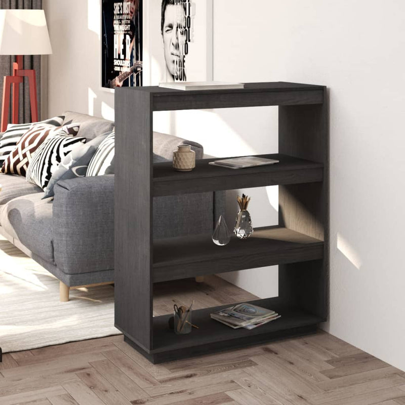 Boekenkast/kamerscherm 80x35x103 cm massief grenenhout grijs MeubelReus