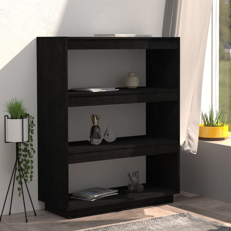 Boekenkast/kamerscherm 80x35x103 cm massief grenenhout zwart MeubelReus
