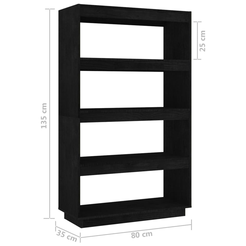 Boekenkast/kamerscherm 80x35x135 cm massief grenenhout zwart MeubelReus