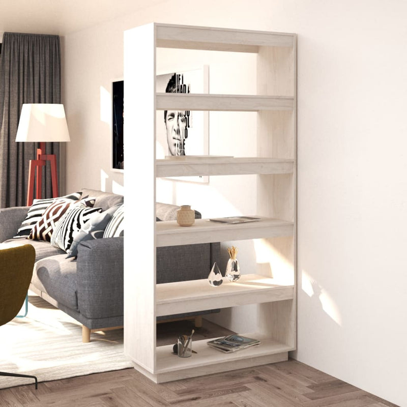 Boekenkast/kamerscherm 80x35x167 cm massief grenenhout wit MeubelReus