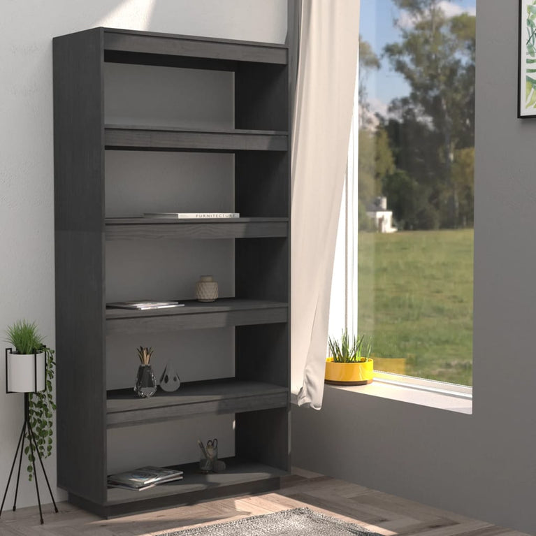 Boekenkast/kamerscherm 80x35x167 cm massief grenenhout grijs MeubelReus