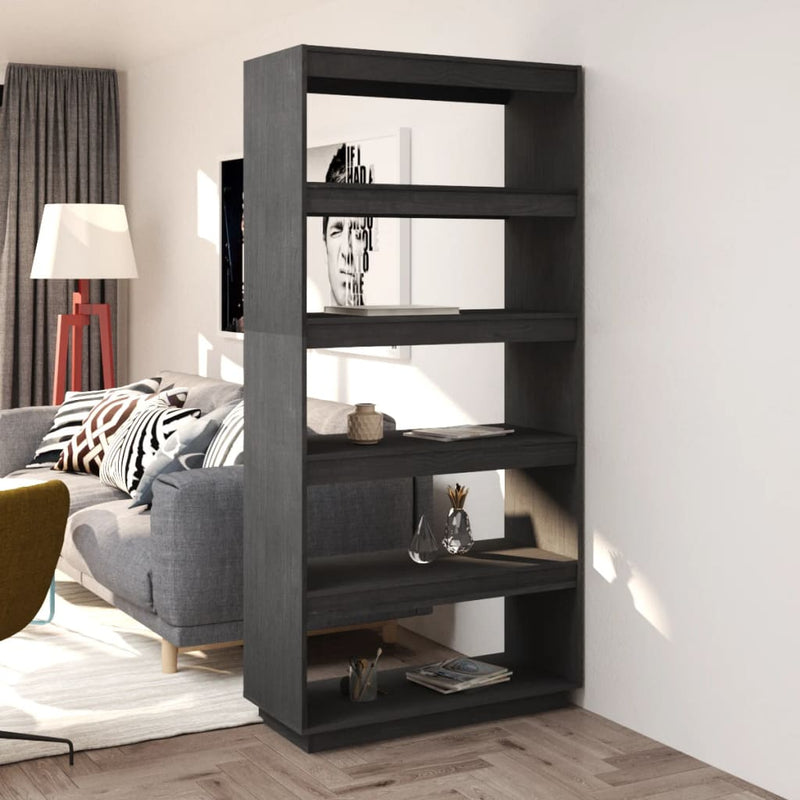Boekenkast/kamerscherm 80x35x167 cm massief grenenhout grijs MeubelReus