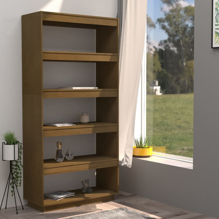 Boekenkast/kamerscherm 80x35x167 cm grenenhout honingbruin MeubelReus