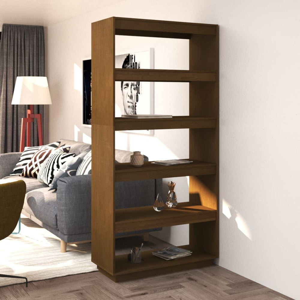 Boekenkast/kamerscherm 80x35x167 cm grenenhout honingbruin MeubelReus