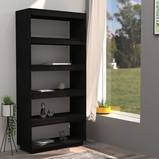 Boekenkast/kamerscherm 80x35x167 cm massief grenenhout zwart MeubelReus