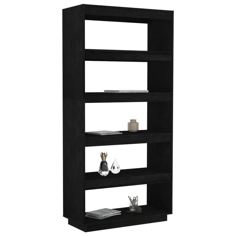 Boekenkast/kamerscherm 80x35x167 cm massief grenenhout zwart MeubelReus