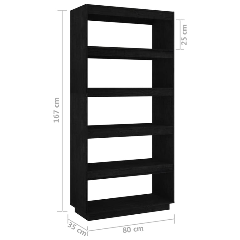 Boekenkast/kamerscherm 80x35x167 cm massief grenenhout zwart MeubelReus